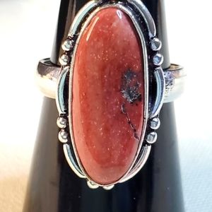 NEW Red Jaspercnatural stone Ring Size 7 1/2.   .925 overlay